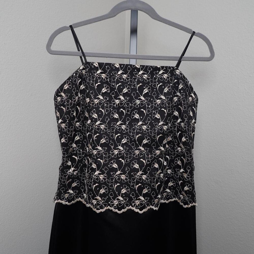Aspeed Black Satin Maxi Dress Embroidered M